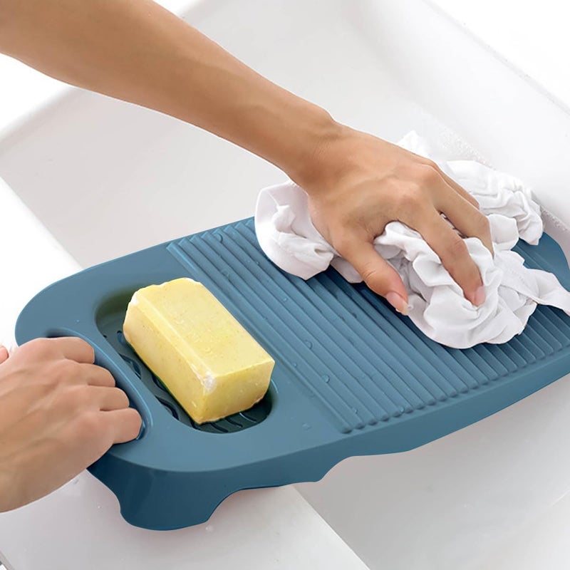 LLpotata Wash Board, Washboard for Hand Washing Clothes, Plastics Laundry Scrub Board Household With Holder Portable (A-Navy blue) - Image 1